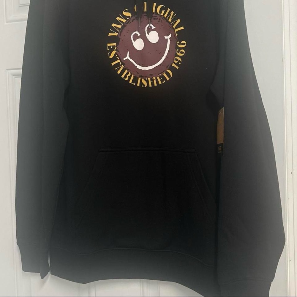 Vans Men's Black Crewneck Sweater with Smiley Graphic